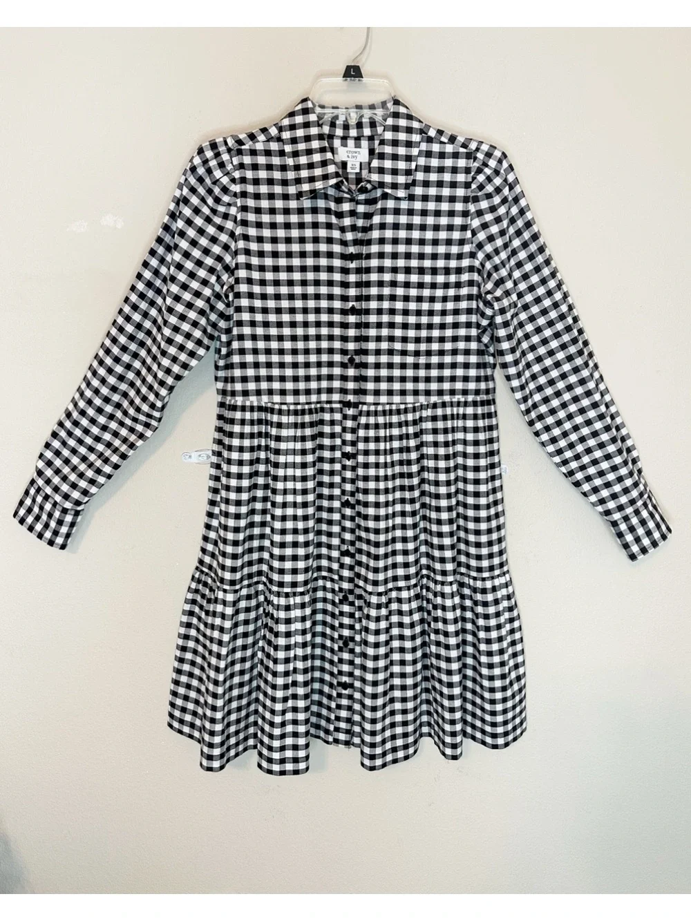 Crown and Ivy Black and White Gingham Shirt Dress with Pockets- size XS - Picture 4 of 12